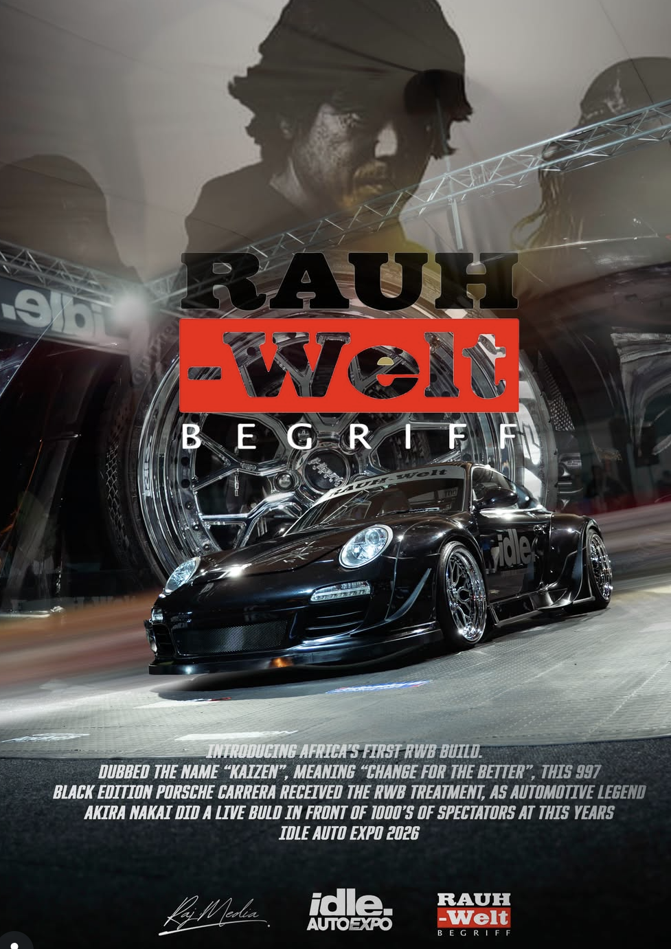 Official RAUH-Welt BEGRIFF x Hart Forged key art for Kaizen, Africa's first RWB build, JHB Idle Expo 2026